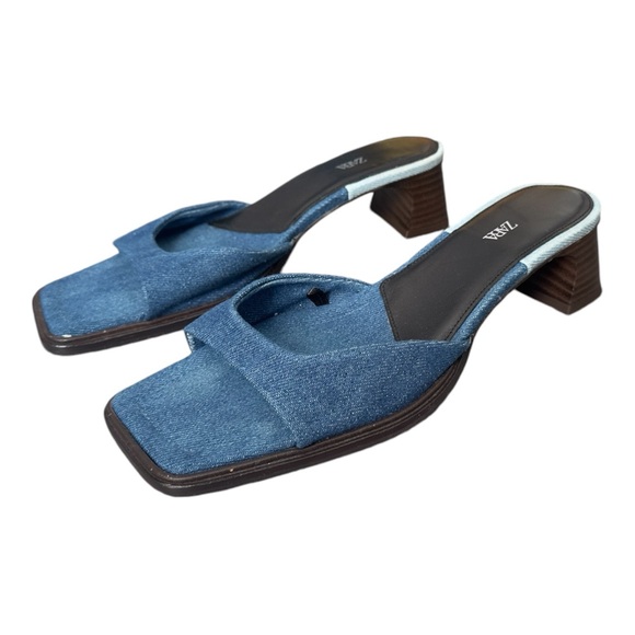 Zara Denim Block Heel Mules - Size 38 (US 7.5-8) - Picture 2 of 4